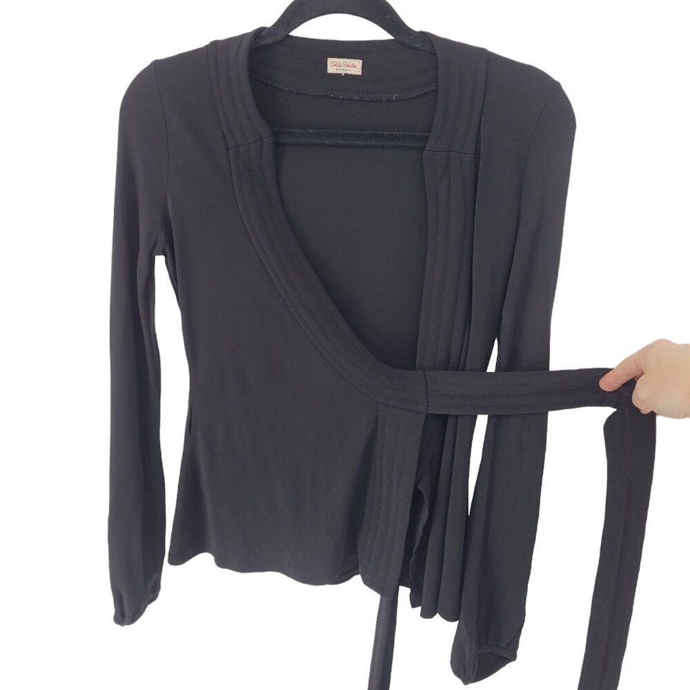 Talula Babaton womens XXS black knit long sleeve wrap top blouse